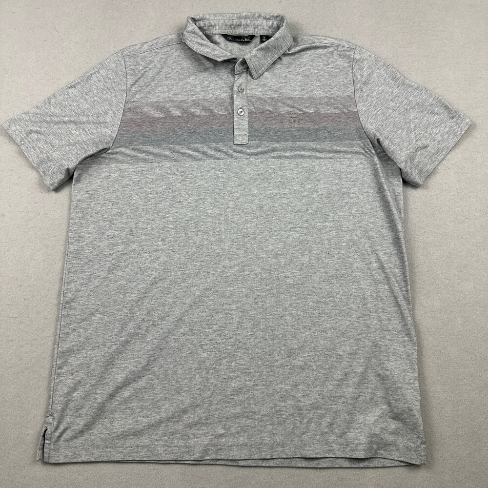 Travis Mathew Polo Shirt Men Extra Large Grey Stripe Golf Logo Pima Collar XL